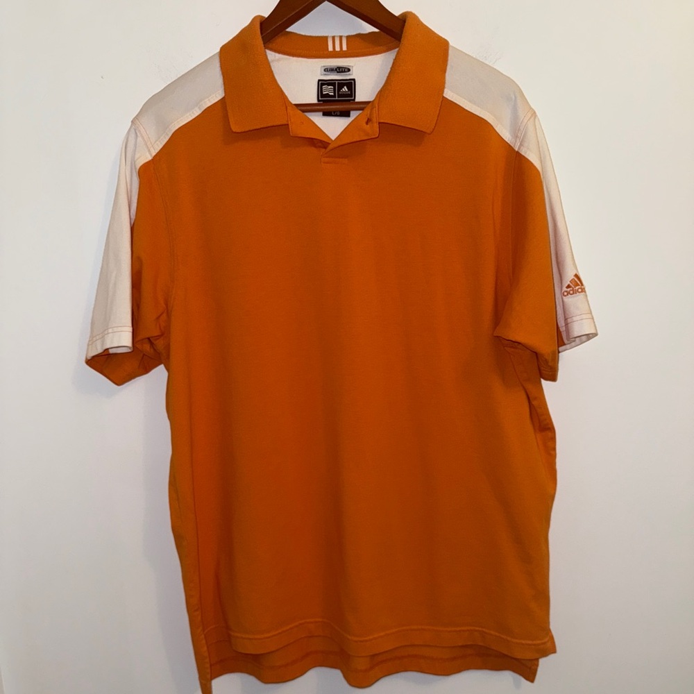 🧡 Adidas ClimaLite Orange & White Colorblock Polo Shirt – Men’s L - Picture 3 of 14